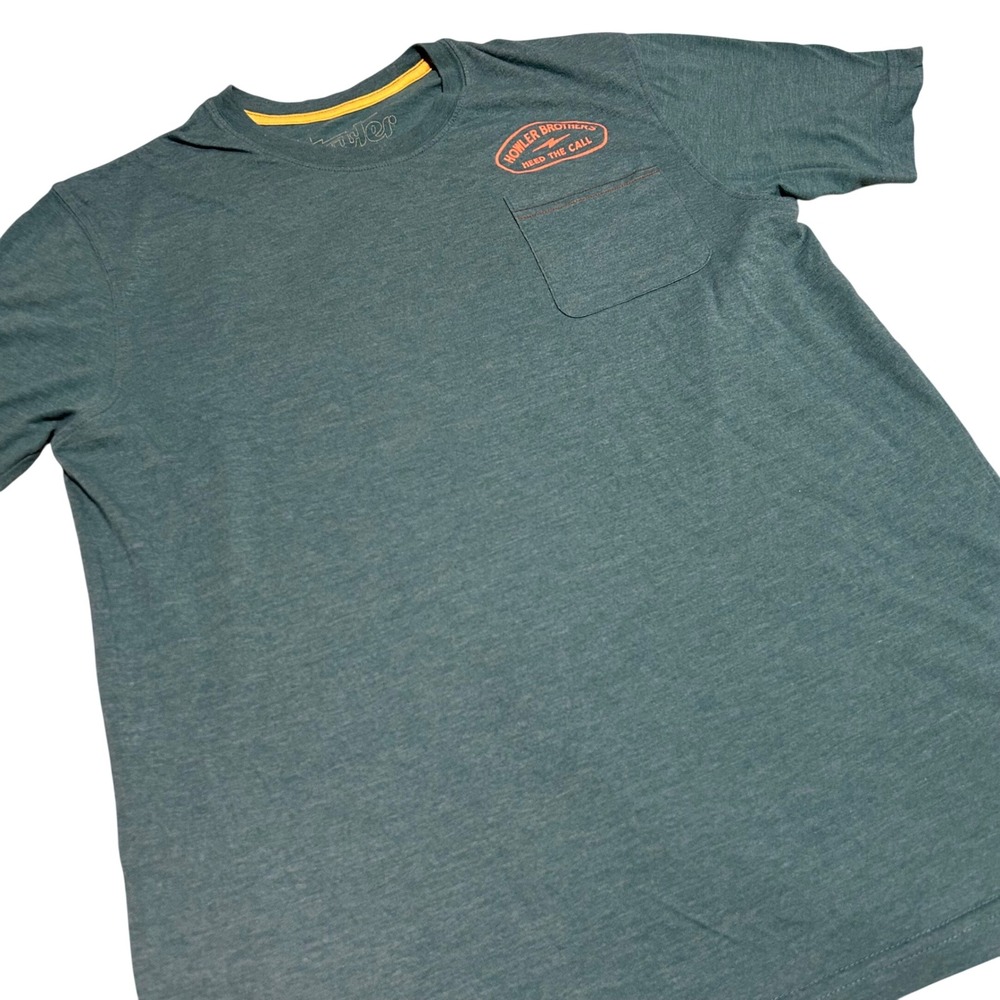 Howler Brothers T-Shirt Mens L Teal Heed The Call Graphic Pocket Tee Short Slv